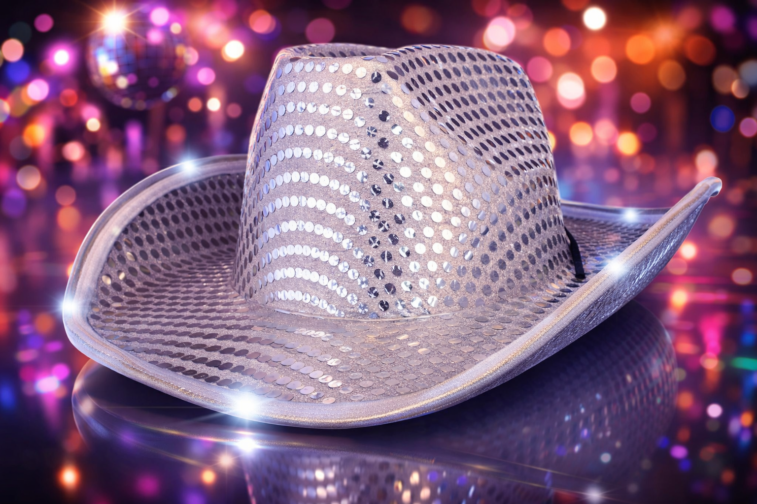 Glowing Light up White LED Sequin Cowboy Hat
