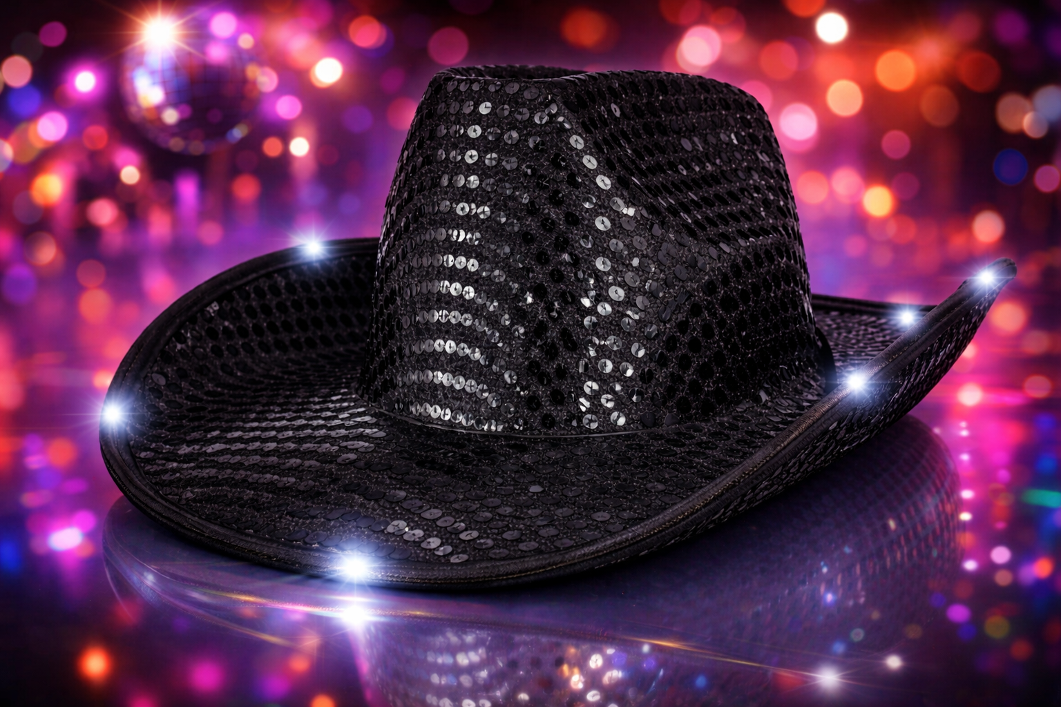 Glowing Light up Black LED Sequin Cowboy Hat