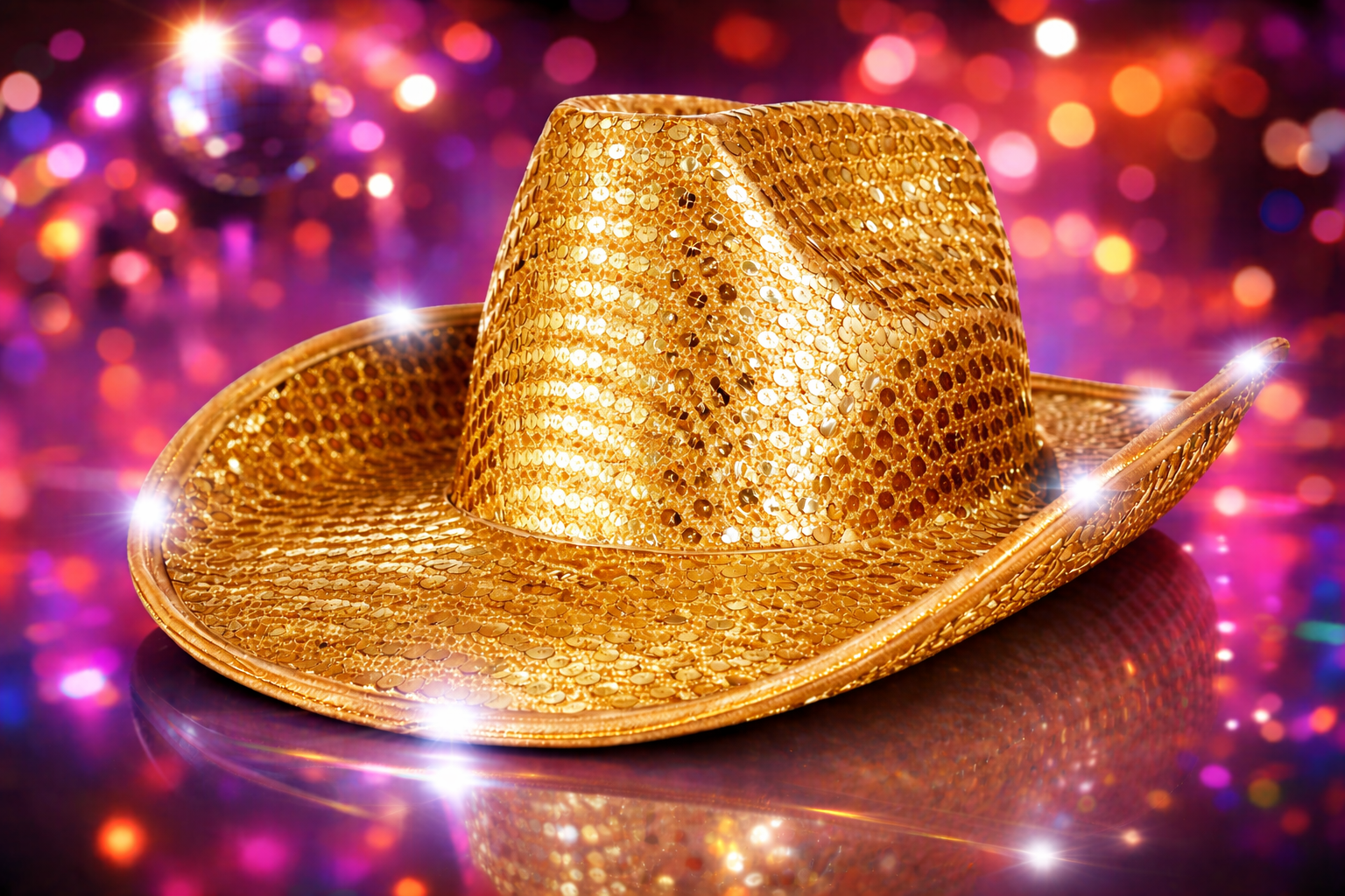 Glowing Light up Gold LED Sequin Cowboy Hat