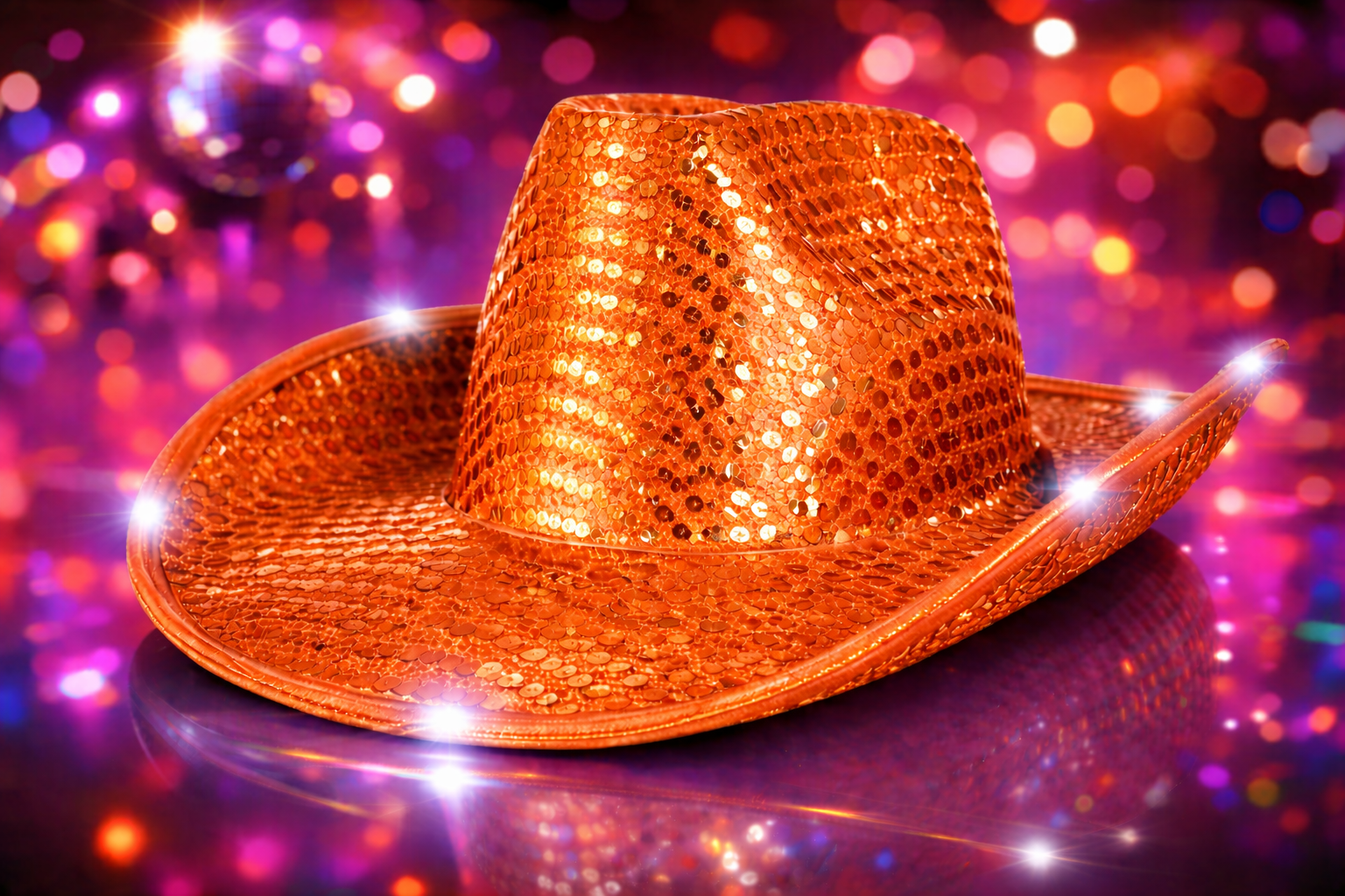 Glowing Light up Orange LED Sequin Cowboy Hat