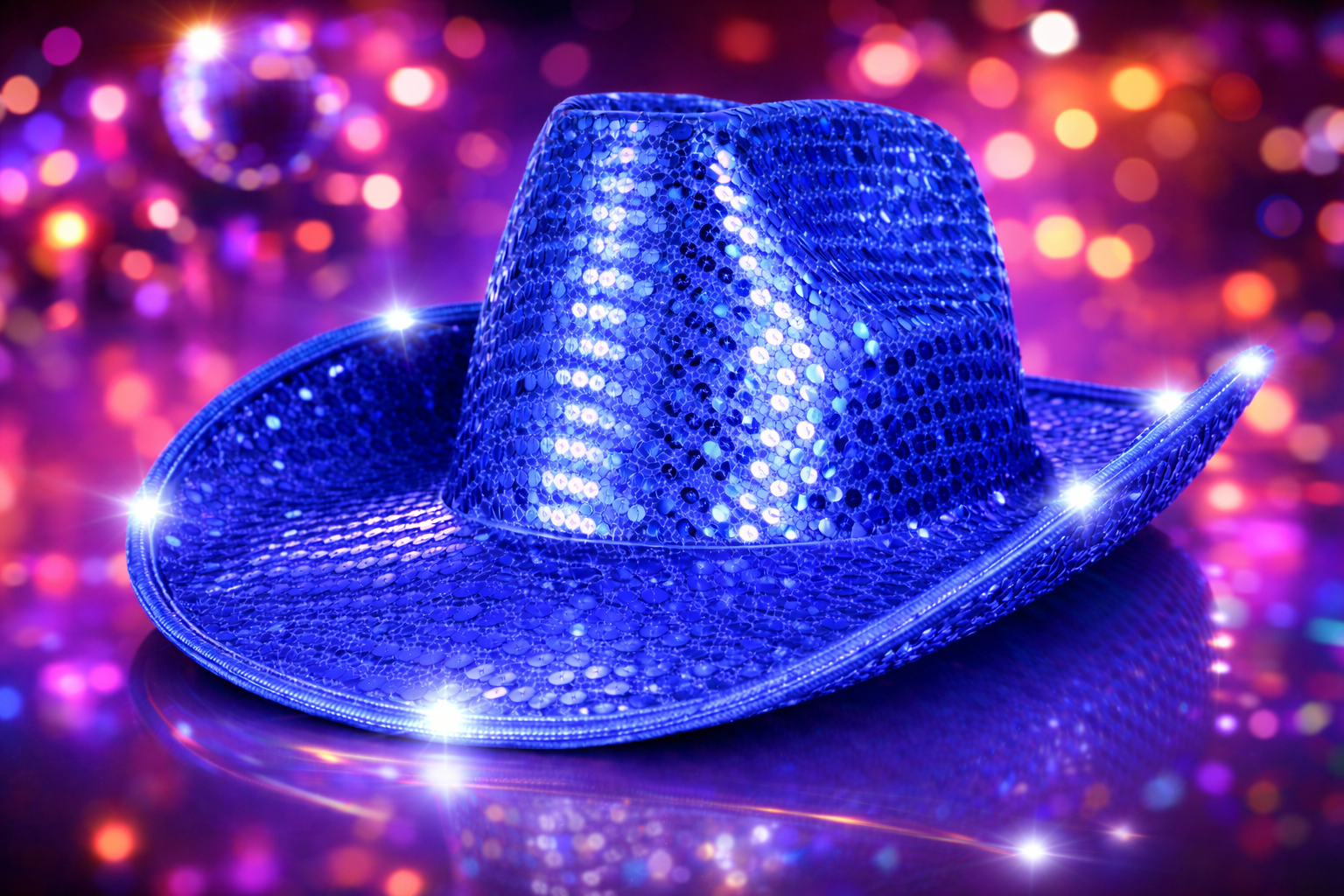 Glowing Light up Blue LED Sequin Cowboy Hat