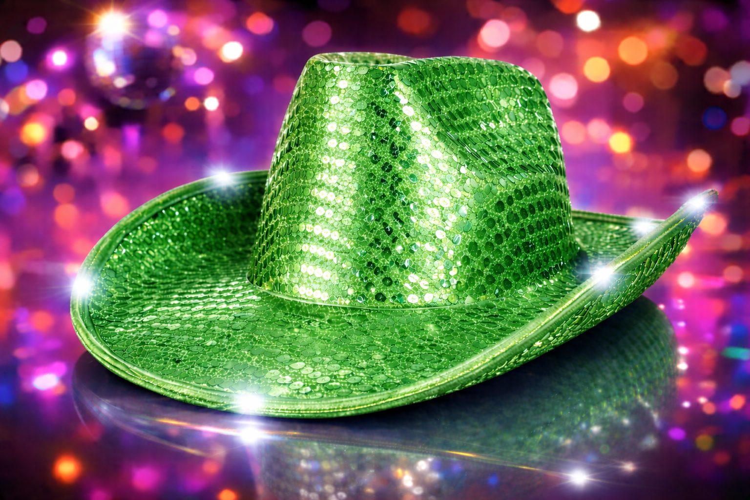 Glowing Light up Green LED Sequin Cowboy Hat